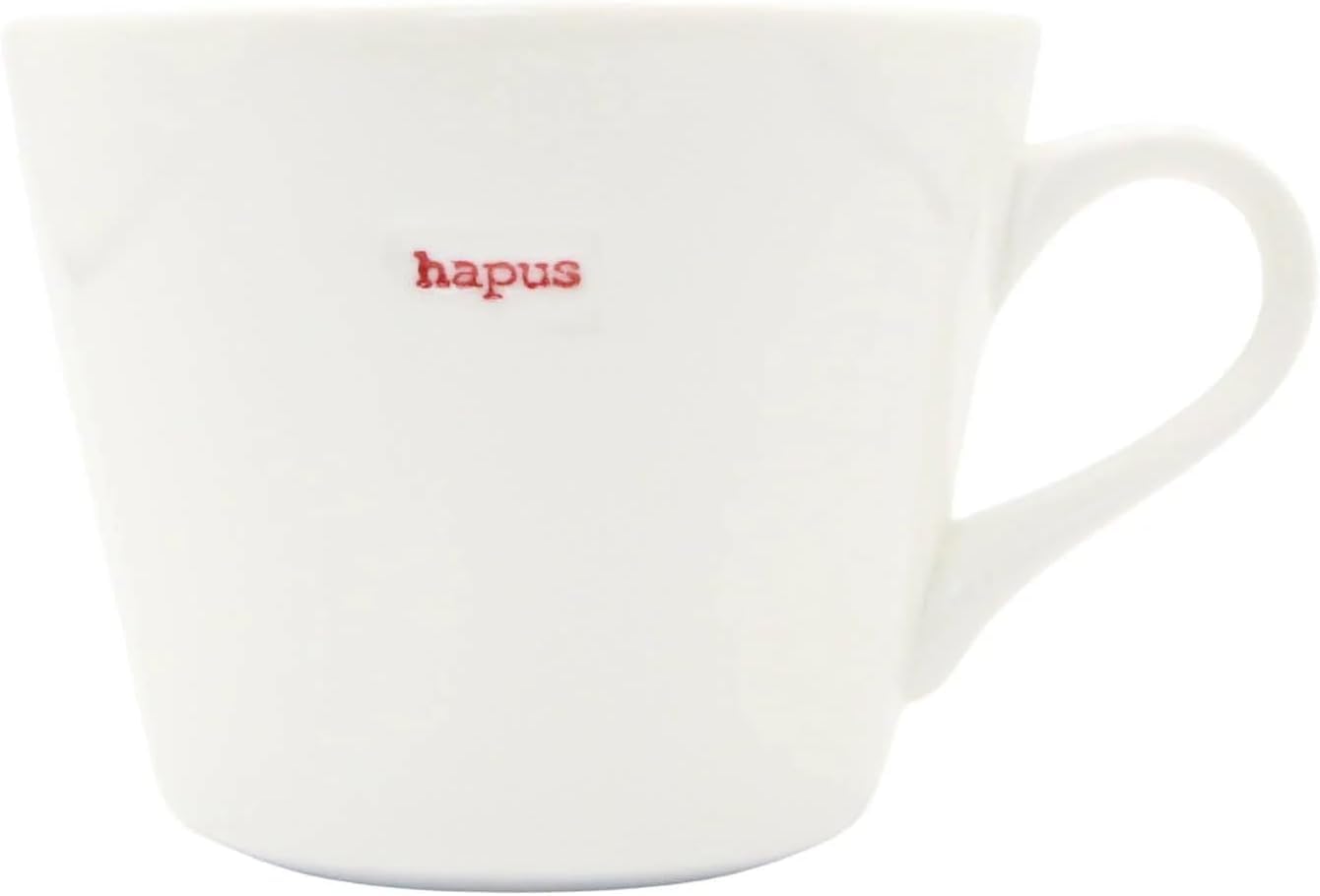 Keith Brymer Jones - Welsh/Cymraeg Word Range - Standard Ceramic White Mug - hapus - 350ml - Gift Boxed