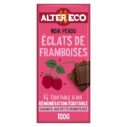 ALTER ECO - Tablette Chocolat Noir 60% - Éclats de Framboise - Bio & Équitable - Origine Pérou - 100 g