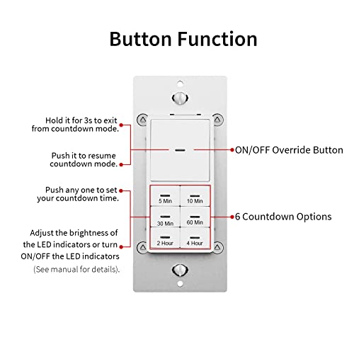 Minoston Wifi Timer Switch Smart Countdown Timer Switch, 5-15-30 Minute/1-2-4 Hour, On/Off, Neutral Wire Needed, For Lights, Exhaust Fans, Heaters, Etl Listed(Mt10W) #TOP3