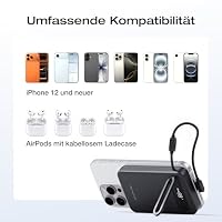 EcoFlow Qi2.2 Magsafe Powerbank 10000mAh 25W mit USB C 36W Kabel, Qi2.2-Zertifiziert Magnetische Power Bank Kabelloses Wireless Tragbares Ladegerät für iPhone 17/16/15 Pro Max, Schwarz – Ansicht 4