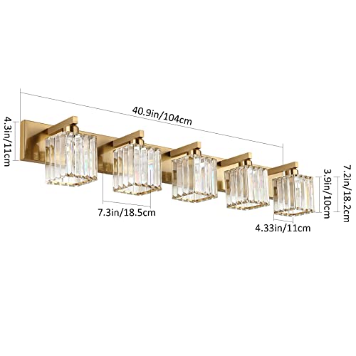 Image of Aipsun Bathroom Vanity Lights Fixtures Crystal Vanity Light 5 Light Modern Brass Bathroom Lighting Fixtures (Exclude Bulb)