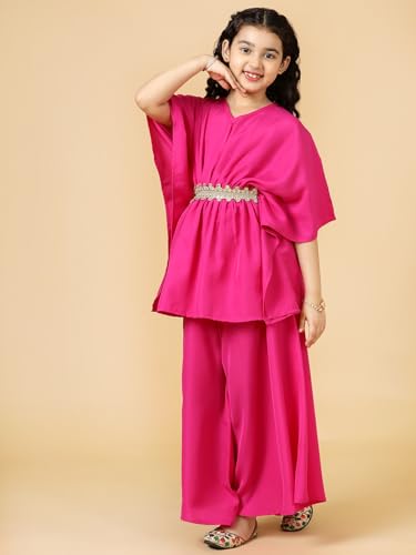 Image of A.T.U.N. (ALL THINGS UBER NICE) Girls Solid Kaftan with Flared Pant Set | Stylish Clothing Set