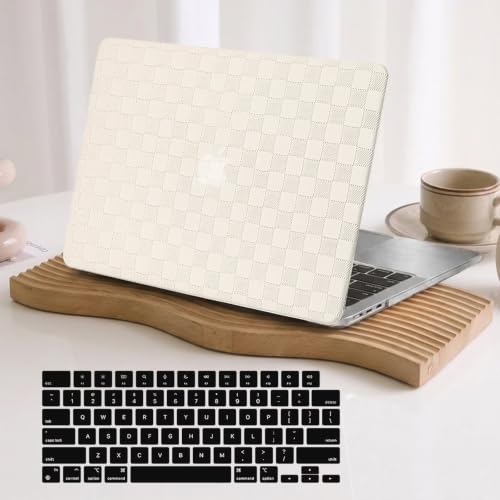 Coque MacBook Pro 13 rigide en cuir PU crocodile beige avec couvre-clavier pour M2 M1 A2338 A2251