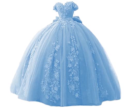 Trhtx Lace Sky Blue Quinceanera Dresses Ball Gown Puffy Off Shoulder Tulle Prom Dresses 2022 Beaded Sweet 15 16 Gowns 2 #TOP2