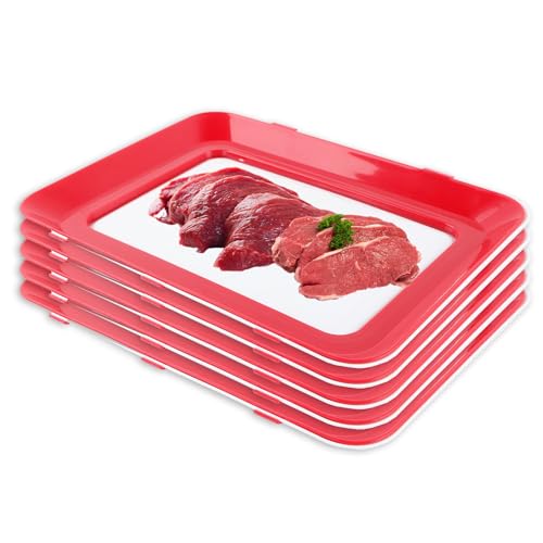 Lot de 5 plateaux de conservation sous vide avec film élastique - Pour réfrigérateur - Réutilisables - Pour la cuisine