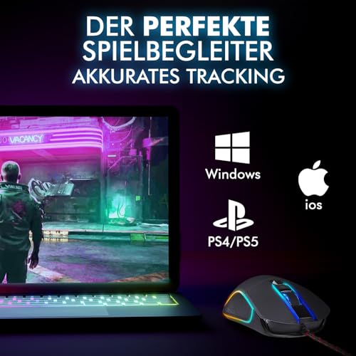 Linkshänder Gaming Maus Klim Aim mit RGB Beleuchtung und 7000 DPI