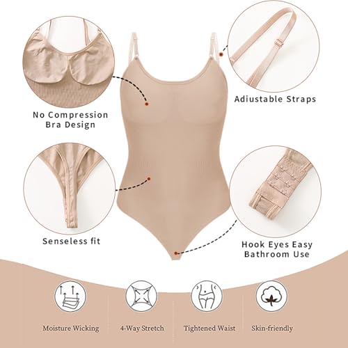 Piannao Shapewear Damen Body Shaper Bauchweg Bodysuit Formend mit atmungsaktiven Materialien und verstellbarer Bequemlichkeit