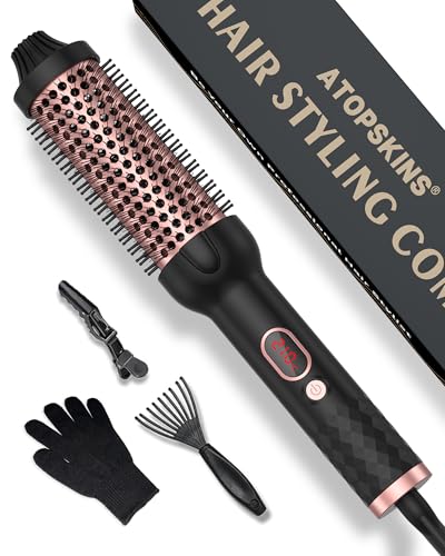 38 mm Doble PTC Cepillo Térmico, Cepillo Rizador para Peinar el Cabello Pantalla LCD 120-210℃, Peine Redondo para Peinar el Volumen, Cepillo Caliente