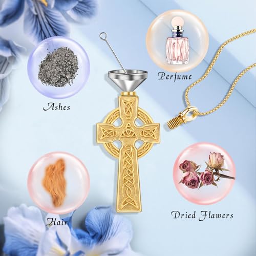 Urn Necklace for Ashes Celtic Cross Cremation Jewelry 925 Sterling Silver 18K Gold Plated Memorial Keepsake Pendant Gift for Human Men Women Loved One2