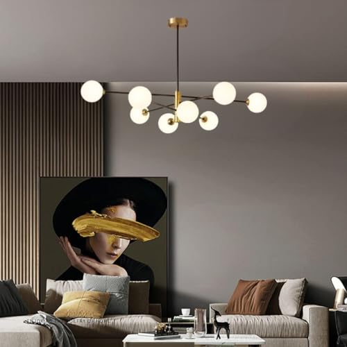Gimpo, Luminária Lustre 8 Globos 75x55cm Jabuticaba Sputnik 360 Graus Teto Gimpo KJDD-E-538-PRETO-8