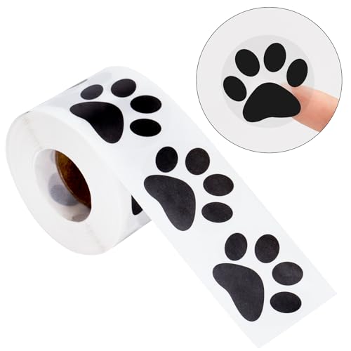 Anwyll Paw Stickers - Paw Prints Stickers 500Pcs 1.5Inch Puppy Dog Bear Paw Prints Sticker Self Adhesive Clear & Black Paw Patrol Sticker Roll for Birthday Party Envelope Seal Card Gift Packaging