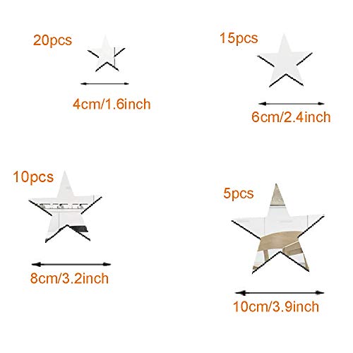 Cunya 3D Acrylic Mirror Star Stickers, 50 Pcs Cute Simple Nursery Wall Decor Decals, Diy Self-Adhesive Wall Art Wallpaper Home Decorations For Living Room, Bedroom, Farmhouse Decor (Silver Star) #TOP1