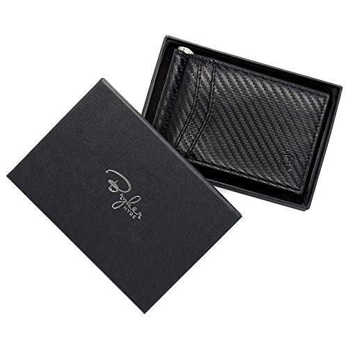 bryker hyde rfid blocking slim minimalist id outside front pocket wallet money clip 9 slots leather black carbon fiber