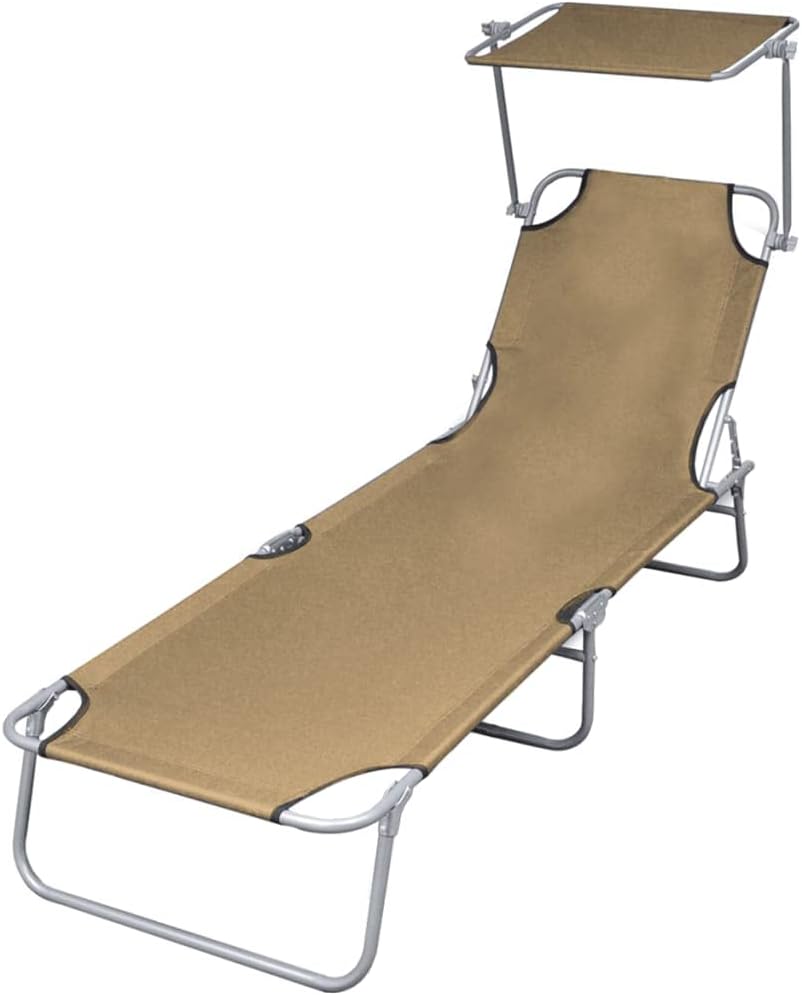 Folding Sun Lounger with Canopy,Outdoor Lounge Chairs,Lounger Chair Outdoor,Sunbathing Recliner,Sun Lounge Bed,Outdoor Daybed,Beach Chairs,for Patio,Beach,Balcony,Poolside,Backyard, Steel Taupe