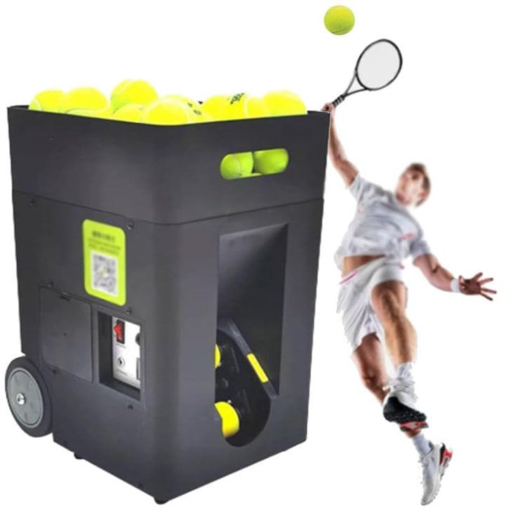 FENGSSLL Portable Tennis Ball Machine, Intelligent Automatic Ball Throwing Machine, with Remote Control & APP, Adjustable Launch Angle, 50 Balls, for Beginners Solo Training Sports