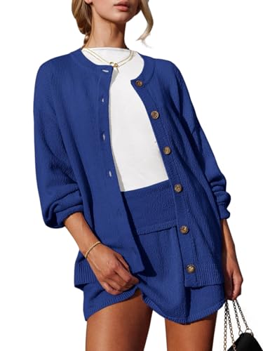 Image of Tankaneo 2 Piece Sweater Sets for Women Long Sleeve Cardigan Outfits Mini Skirts Knit Matching Lounge Set