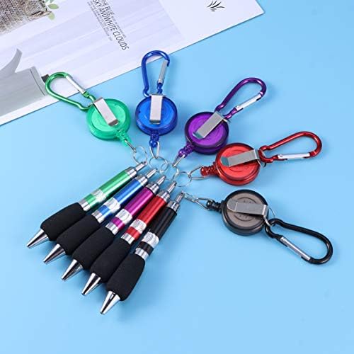 NUOBESTY 5pcs Ballpoint Pens with Retractable Badge Reel Clip Writing Tool School Home Office Stationery Supplies Children Students Adults