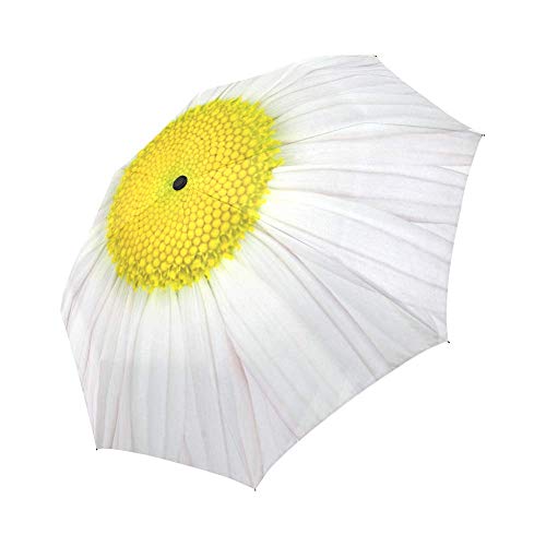 Interestprint Daisy Windproof Auto Open And Close Foldable Umbrella,Girly Flower Travel Unbreakable Compact Sun And Rain Umbrella Uv Protection,White And Yellow #TOP21