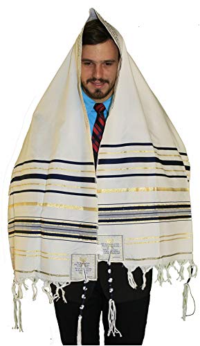Talit Messiânico Azul Escuro/original 55 X 180 Cm Original De Israel