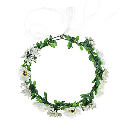 June Bloomy Rose Floral Crown Wreath Girls Flower Headband BOHO Garland Halo Headpiece (Daisy Ivory)