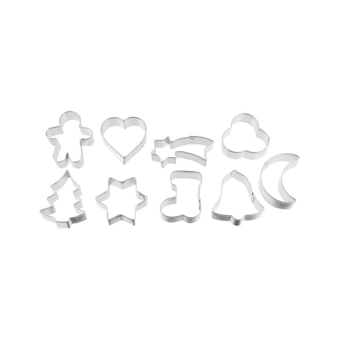 Zenker 42961 Lot de 9 emporte-​pièces avec 9 formes assorties, cintre, emporte-​pièces de noël, sablés, biscuits, Acier inoxydable, env 5 x 1,​7 cm, Argenté.