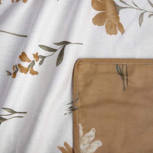 Image of HUESLAND 100% Cotton Reversible Dohar Single Bed Cotton | Soft Cambric Weave, All Weather Light AC Blanket | 56 x 89 inches, Floral - Tangerine Orange & White