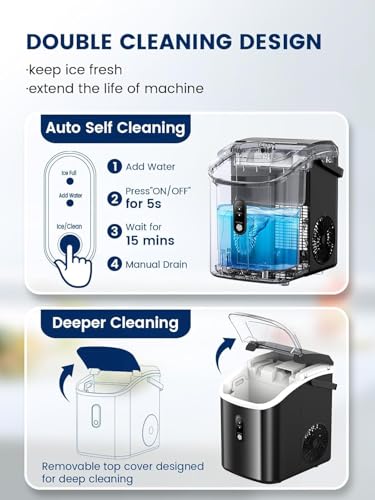 Kndko Nugget Ice Maker Countertop with Handle, Ready in 6 Mins, 35lbs Per Day, Pebble Ice Machine with Soft Chewable Ice, Self-Cleaning, One-Click Operation, for Home/Party/RV/Camping