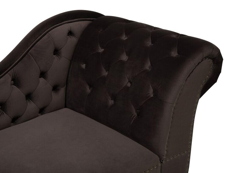 Image of Velvet Modern Chesterfield Chaise Lounge Couch 166 X 63 X 76 for Your Loving Space (Brown, Right Arm)