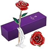 LUOHE 24k Gold Rose for Anniversary Unique Gifts, Gold Dipped Real Rose Romantic Christmas Birthday Anniversary Valentine's Day Gifts for Her Girlfriend Wife Mothers Mom, Red