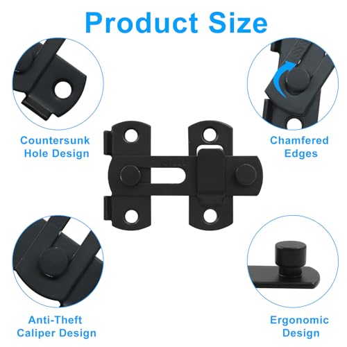 Image of 2 Packs Flip Latch Lock, 2.76 inch*1.99 inch Barn Door Latches, Black Sliding Barn Door Lock Hardware Gate Latches, Bi-fold Door Lock, Stainless Steel Door Latches for Barn, Cabinet, Window, Closet