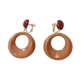 70s80s Dangle Earrings for Women Retro Clip On Earrings Acrylic White Earrings for Women Dangle Disco Earrings Jewelry 70s Accessories Birthday Party Jewelry-Round Clip On Brown