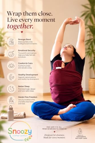 Image of Snoozy Classic Kangaroo Wrap Baby Carrier - Soft Stretchy Cherry Red Sling | Ergonomic lightweight hands-free infant carrier. Ideal for newborn kangaroo mother care and added neck support.