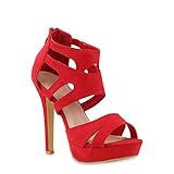  stiefelparadies Damen Pumps Plateausandaletten Stilettos Cut-Outs Schuhe Sandaletten 121437 Rot 37 Flandell