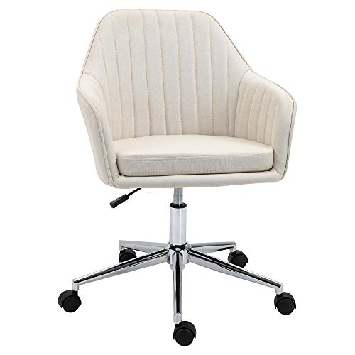 Vinsetto Mid-Back Task Chair, Fabric Home Office Chair, Swivel Desk Chair With Tub Shape Design & Lined Pattern Back For Living Room, Bedroom, Beige #TOP5