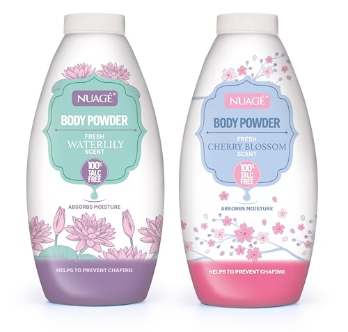Nuage Body Powder Set - Talc-Free, Cherry Blossom and Water Lily Scents, Anti-Chafing and Moisture Absorbing - 2 Pack