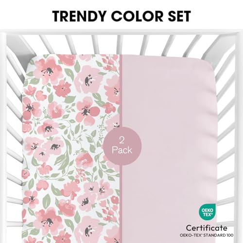 Image of Little Grape Land Crib Sheets for Girls 2pk Baby Crib Fitted Sheet for Standard Size Crib and Toddler Mattress Super Soft Baby Sheet