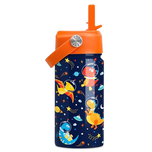 Image of Kids Water Bottle with Straw Lid - 12 Oz Insulated Stainless Steel Dinosaur Water Bottles for Kid Boys - Travel Cup for School Sports