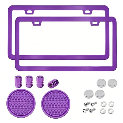 Image of 2 Packs License Plate Frame Aluminum Metal Licence Plate Holder for Car Universal Fit for Men Women (Purple)