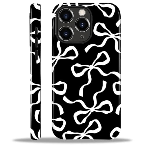 ilikediy for iPhone 11 Pro Case,HL2 Aesthetic White Bow Ribbon Hybrid 2 Layer Hard Shell Silicone Protective Pattern Design Case