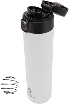 Ozizo 18 oz Insulated Stainless Steel Cocktail Shaker Travel Mug with Mixing Ball, Push Button Lid, Pour Spout, Spill Proof and Leak Proof