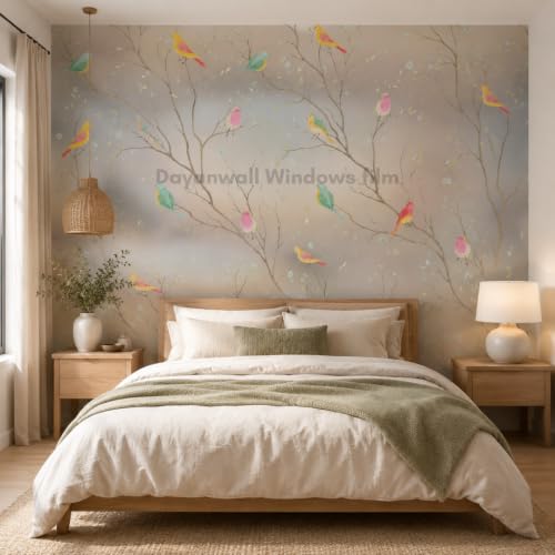 Image of Self Adhesive Window Privacy Film for Glass Windows & Doors | UV Blocking, Heat & Glare Reduction | Decorative Frosted Glass Film Easy to Apply (Bird with Frosted Background, 24X50 Inch)