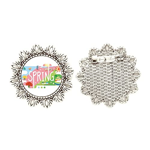 Broche de flores plateadas SP Season Illustration, tamaño mediano para solapa