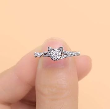 WDIYIEETN Cute Cat Ring 925 Sterling Silver Shiny Full CZ Crystal Diamond Promise Ring 7