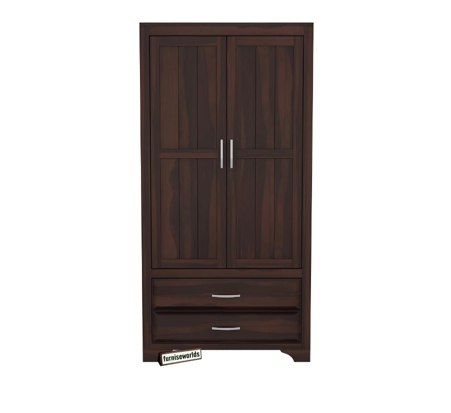 Image of Sheesham Wood Wardrobe with 2 Drawer and 2 Shelves Storage for Bedroom Wooden Almirah for Clothes for Living Room Bedroom Home, Solid Wood Furniture (Dark Finish)