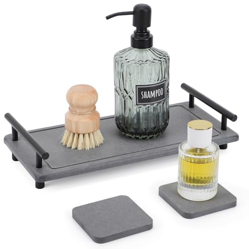 Segbeauty 12x6in Bathroom Tray Countertop Organizer, Quick Dry Stone Drying Tray for Bathroom Kitchen, Water Absorbing Diatomaceous Earth Tray Stone Coasters Counter Decor Sponge Holder Vanity Trays
