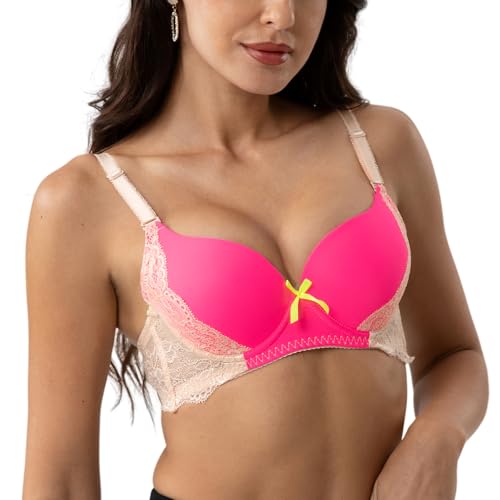 Image of YooMee Push Up Bra for Women,Lace Bras with Underwire Cups,Comfort Padded T-Shirt Bra Add One Cup 4pack 34B