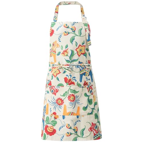 DILLMAN Aprons for Women with Pockets Cotton Linen Cooking Kitchen Baking Soft Durable Floral Gardening Apron (White)