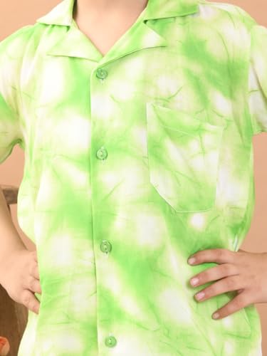 Image of superminis Baby Boys Rayon Tie-Dye Printed Co-ord Set With Notched Collar Shirt and Shorts