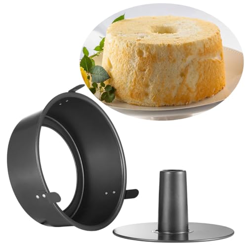 Angel Cake Pan, 10’’ Angel Food Cake Pan with Removable Bottom and Feet, Round Cake Tube Mold Deep Baking Tin for Pound Chiffon Cake, Carbon Steel by FONTSATTY - Used condition - CA$15.45