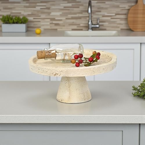 Avice 9.5" Pedestal Display Bowl – Stone-Style MGO Rustic Minimalist